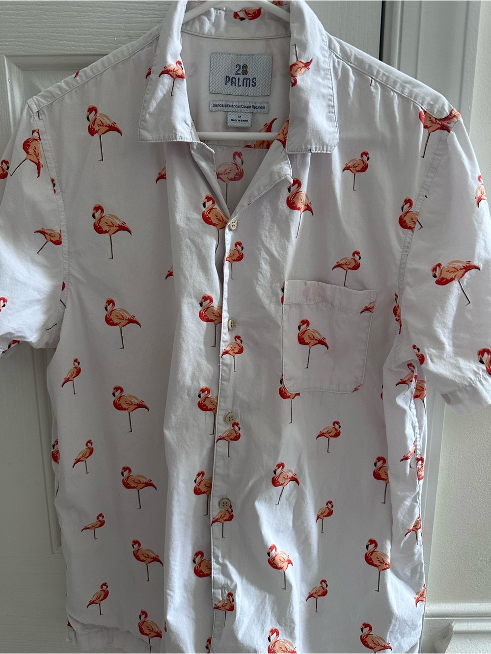 28 Palms Tropical Flamingo Print Short Sleeved Cotton Shirt